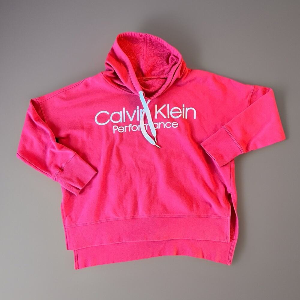 Calvin Klein Hoodie Pink Barbiecore Athleisure Logo Streetwear Gym Lounge Sz L